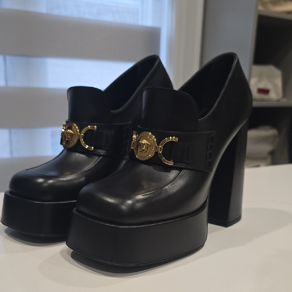 Versace Black and Gold Platform Shoes